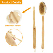 Bath Brush 15" Shower Body Back Scrubber with Long Handle Detachable Brush for Cellulite Exfoliating Detox
