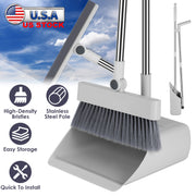 Broom And Dustpan Combo Set With Squeegee Stainless Steel Handle 4 In 1 Upright Standing Broom And Dust Pan For Indoor Outdoor Garage Kitchen Room Off