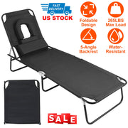 Folding Beach Lounge Chair Face DownÊTanning Chaise Sunbathing Recliner 265LBS Max Load with 5-Angle Backrest 3 Removable Pillows for Beach Pool Lawn