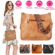 Women Fashion Leather Crossbody Bag Shoulder Bag Casual Handbag with Flexible Wearing Styles Adjustable Guitar Strap