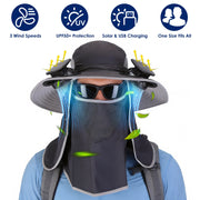 Solar Fan Hat with UPF50+ Sun Protection and Neck Flap
