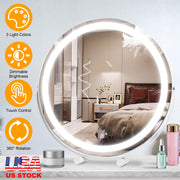 19Inch Large Round Vanity Makeup Mirror With LED Halo Light 3 Lighting Colors Dimmable Brightness Touch Control 360¡ Rotation High-Definition Lighted
