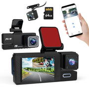 WiFi FHD 1080P Car Dash Cam 3 Channels Front Rear Inside Dash Camera with Loop Recording Reversing Image Night Vision 170¡ Wide Angle Support 64G MMC