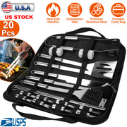 Stainless Steel BBQ Grill Tool Kit Grilling Utensil Accessories w/ Spatula Tongs Fork KnifeBrush Pepper Salt Shaker Bottle Grilled Skewers Corn Need