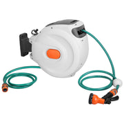 Retractable Garden Hose Reel Wall Mounted Automatic Water Hose Reel with Any Length Lock 8 Pattern Spraying Modes 180¡ Swivel Bracket