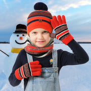 Winter Kids Knitted Hat Scarf Gloves 3Pcs Boys Girls Winter Warm Beanie Hat and Glove Scarf Set Beanie Neck Warmer Mittens for 4-7-Year-Old Kids