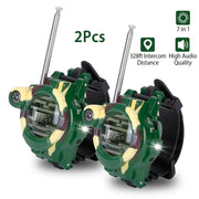 2Pcs Walkie Talkies Watches Toy 7 in 1 Two-Way Interphone Kids Wrist Watch w/ Flashlight Christmas Gift for Boys Girls Age 6+