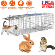 Humane Cat Trap Cage Catch Release Live Animal Rodent Cage Collapsible Galvanized Wire for Small Raccoons Beavers Groundhogs Foxes Armadillos