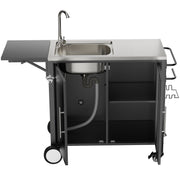 Outdoor Grill Cart with Sink, Storage & Fold-Down Side Table