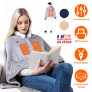 Wearable Heated Throw Blanket Double-Sided Flannel Portable Electric Heating Hoodie For Women's Men Machine Washable 3 Heating Levels Battery Operated
