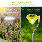 4Pcs Solar Garden Light Outdoor Diamond LED Light 7-Color Changing IP65 Waterproof Pathway Stake Decorative Lamp for Garden Patio Yard Walkway