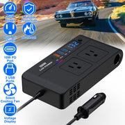 200W 12V Car Inverter DC12V to AC110V Vehicle Power Converter with 2 110V AC Outlets 1 Type-C 3 USB Ports Quick Charge Overheat Protection Voltage Dis