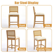 Solid Rubberwood Rattan Back Counter Stools Set of 2