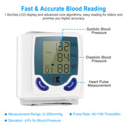 Blood Pressure Monitor Wrist Digital High Blood Pressure Cuff Heartbeat Tester w/ 60 Reading Memory 1.8 Inches LCD Screen Storage Box