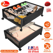 2Pcs Under Bed Storage Containers with 360¡ Rotatable Wheels Visible Dustproof Cover Under Bed Drawer with Clear Window Bedroom Storage Organizer