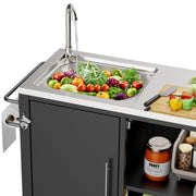 Outdoor Grill Cart with Sink, Storage & Fold-Down Side Table
