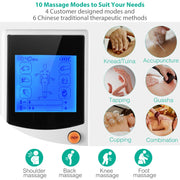 Tens Unit Machine Impulse Massager 10 Modes Pain Relief Body Massager Machine Muscle Stimulator w/ 4 Outputs and 8 Electrode Pads For Relief Relaxing