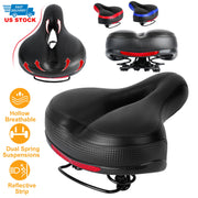 Bike Seat Water-Resistant Comfortable Bicycle Padded Saddle Wear Resistant Hollow Leather  Seat Cushion w/ Dual Springs Reflective Strip for Mountai