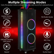 Portable Wireless Party Speaker Colorful Lights DJ PA System with TWS Function FM Radio USB MMC Card Reading Aux In Guitar Input Recording Function Mi