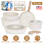9Pcs Nonstick Cookware Set Kitchen Pots and Pans Set With Detachable Handles Tempered Glass Lids Dishwasher Oven Safe Aluminum Alloy Kitchen Cookware