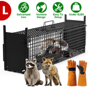 40in 2 Door Live Animal Cage Trap For Animals Under 18LBS Easy To Setup Humane Galvanized Iron Trap Cage For Raccoons Armadillos Foxes Opossums Muskra