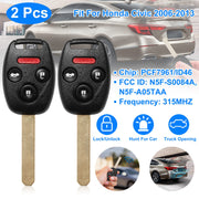 2Pcs Fit For Honda Civic 2006-2013 Remote Keyless Entry Shell Button Car Key Fob Uncut Key Cover Case N5F-S0084A N5F-A05TAA
