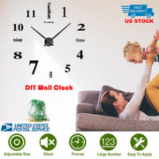 DIY Wall Clock 3D Mirror Surface Sticker Modern Art Wall Clock Home Office Decors Big Number Watch