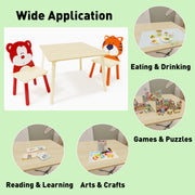 3-Piece Kids Wooden Table and Chair Set, Rabbit Ear Themed Toddler Activity Play Table with 2 Chairs, Solid Wood & MDF C