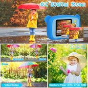 Kids Digital Camera Child Video Camera Children Camcorder Christmas Toy Birthday Gifts with 2.0in Screen 4X Digital Zoom 5 Games 32G MMC Card for 3-10