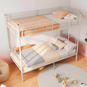 Twin Over Twin Metal Bunk Bed with Ladder and Guardrails