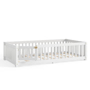 Montessori Floor Bed with Safety Guardrails and Lockable Door