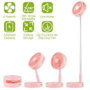 Portable Folding Desk Table Fan Quiet USB Rechargeable Telescopic Standing Floor Fan w/ 4 Speeds Adjustable Height 180¡ Tilting Angle For Office Home