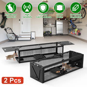 2Pack 15.35x4.72x3.94in 2-Door Humane Live Rat Trap Galvanized Iron Rodent Trap Cage Reusable for Home Garden Farm Warehouse