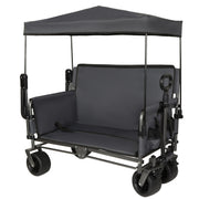 Folding Wagon Cart with Bench Seat & Canopy, 500lbs Capacity