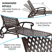Aluminum Lounge Chair with Wheels & 3-Position Reclining Backrest