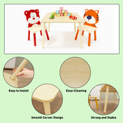 3-Piece Kids Wooden Table and Chair Set, Rabbit Ear Themed Toddler Activity Play Table with 2 Chairs, Solid Wood & MDF C