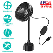 Car Cooling Fan Portable Car Cup Holder Fan Adjustable Gooseneck Fan with 3 Speeds for Car Van Truck SUV RV