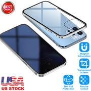 Privacy Magnetic Phone Case 360¡ Full Protection Anti Spy Phone Cover Double Sided Tempered Glass Magnet Absorption Fit for IOS Phone 14 Plus