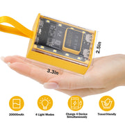 20000mAh Transparent Power Bank Portable Mini Phone Charger External Battery Pack with 3 Inbuilt Cables 4 Light Modes Digital Display Handle