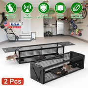 2Pack 15.35x4.72x3.94in 2-Door Humane Live Rat Trap Galvanized Iron Rodent Trap Cage Reusable for Home Garden Farm Warehouse