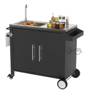 Outdoor Grill Cart with Sink, Storage & Fold-Down Side Table