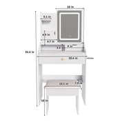 White Vanity Desk Set with LED Lighted Mirror & Padded Stool