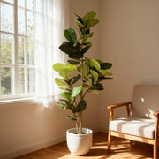6FT Artificial Fiddle Leaf Fig Tree, Realistic Faux Fiddle Leaf Fig Plant with Fabric Leaves & Plastic Branches, Low Mai