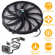 16 Inch Electric Radiator Cooling Fan 12V 120W 10 Blades Car Thermostat Kit w/ Mounting Kit