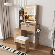 Vanity Desk Set with Lighted Mirror, 4 Drawers & Stool