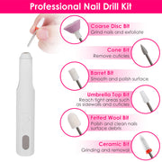 Portable Cordless Electric Nail Drill Kit Charging Base With UV Nail Dryer 6Pcs Nail Drill Bits 5Speeds Direction Control Timer Setting For Acrylic Ge