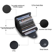 Credit Card Holder Wallet PU Leather Snap Closure Purse Accordion Case with 12 Pcs Card Slots