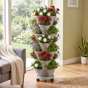 7-Tier Stackable Vertical Planter with Wheels and Drainage