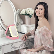 Portable Travel Makeup Bag With LED Mirror Rechargeable Beauty Mirror With 3 Color Light Dimmable Brightness Waterproof Cosmetic Bag With 4 Compartmen