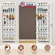 Over The Door Pantry Organizer 6-Tier Pantry Door Organizer Carbon Steel 110LBS Loading Easy Install Behind Door Storage For Closet Kitchen Bathroom 5